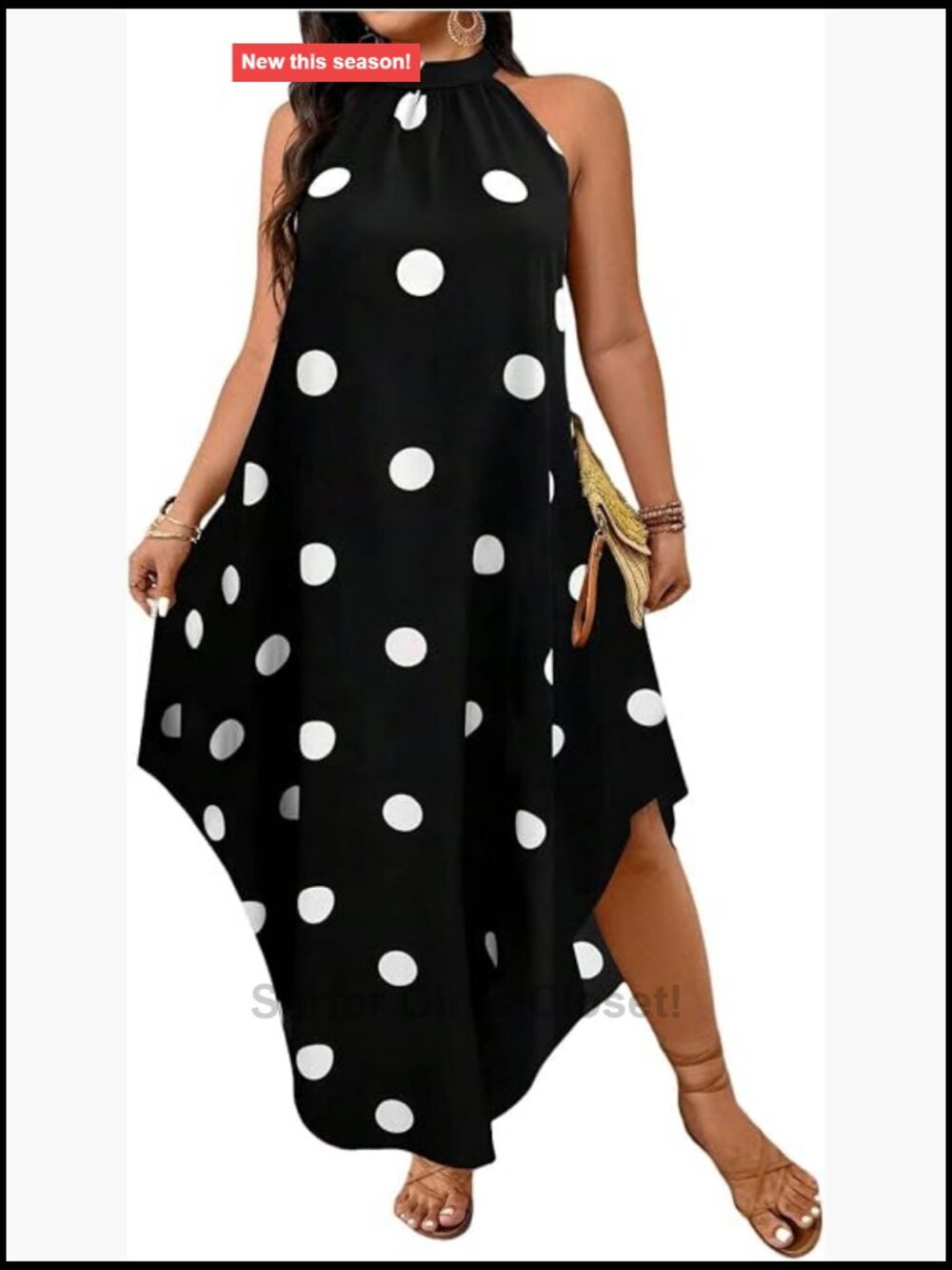 Plus Size Polka Dot Halter Maxi Dress Sleeveless Asymmetrical Summer